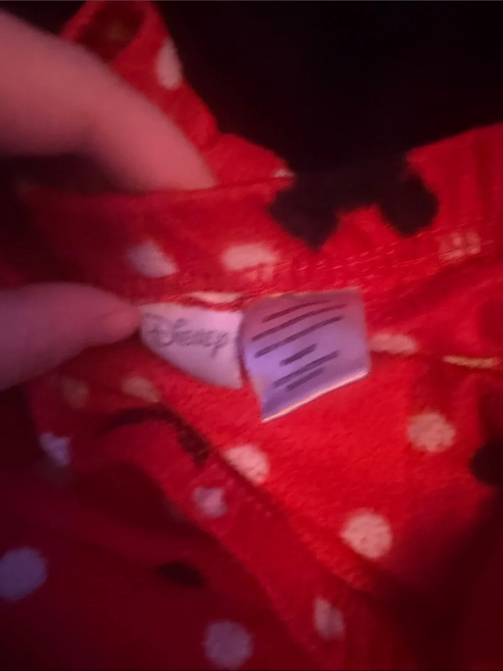 Disney Red Fleece Pajama Bottoms with Black Mickey Silhouettes and White Dots